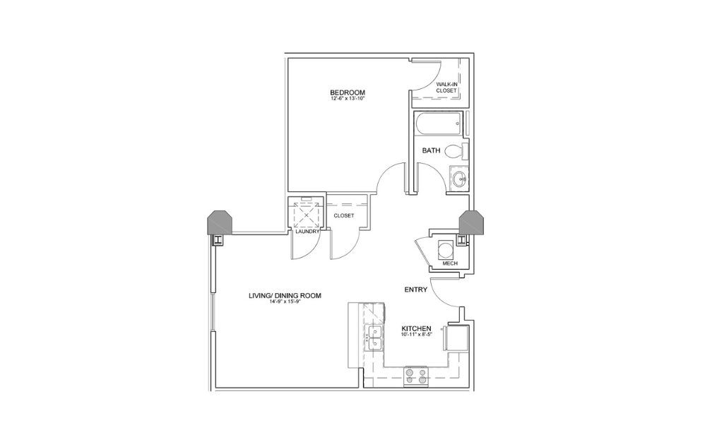 Gasket - Workforce - 1 bedroom floorplan layout with 1 bathroom and 802 square feet