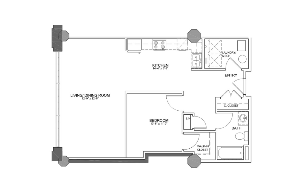 Shaft - Workforce - 1 bedroom floorplan layout with 1 bathroom and 868 square feet