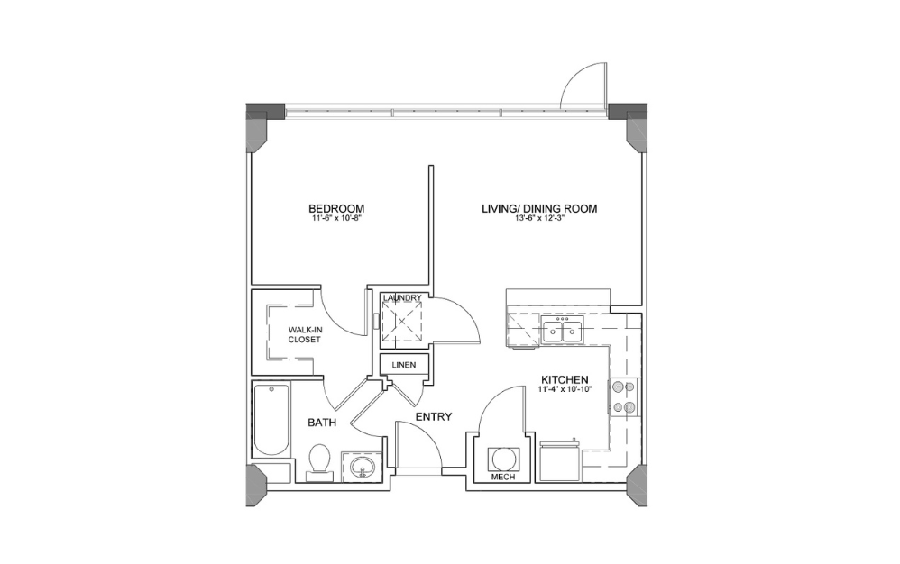 Sprocket - Workforce - 1 bedroom floorplan layout with 1 bathroom and 647 square feet